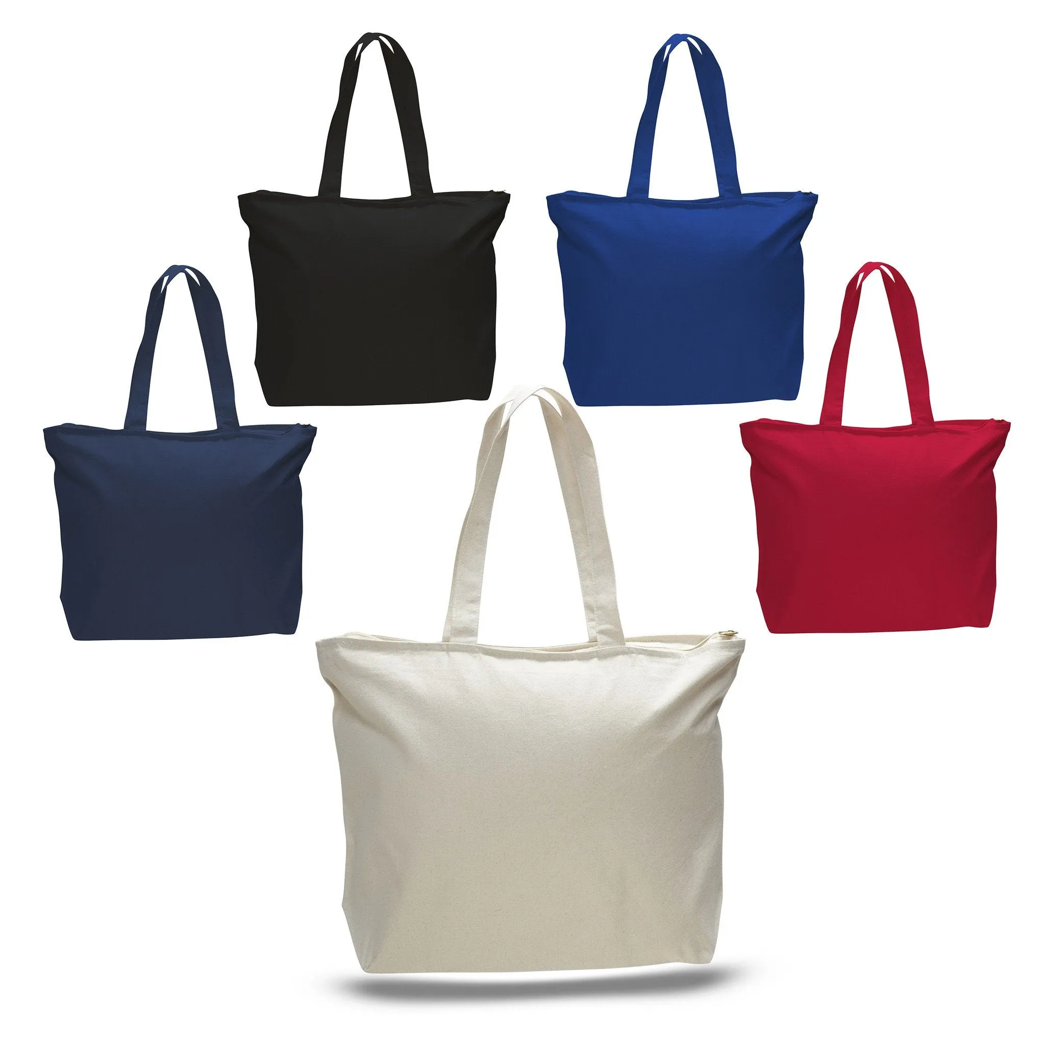 12 ct Heavy Canvas Zipper Tote Bag with Inside Zippered Pocket - By Dozen