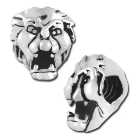 12mm Lion Large Hole Bead - Rhodium Plated (2 Pieces) - CLEARANCE