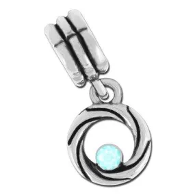 12mm Twisted Round with Aquamarine In-Set Charm - Rhodium Plated (2 Pieces)