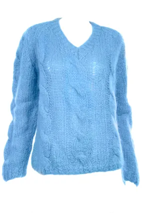 1950s Damon Cable Knit Blue Mohair Pullover Sweater