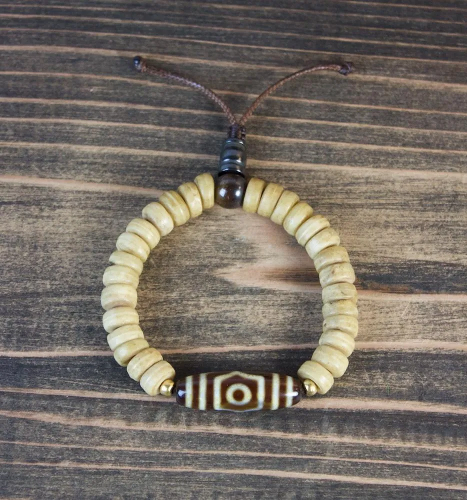 3 Eye Dzi Bead and Bone Bracelet