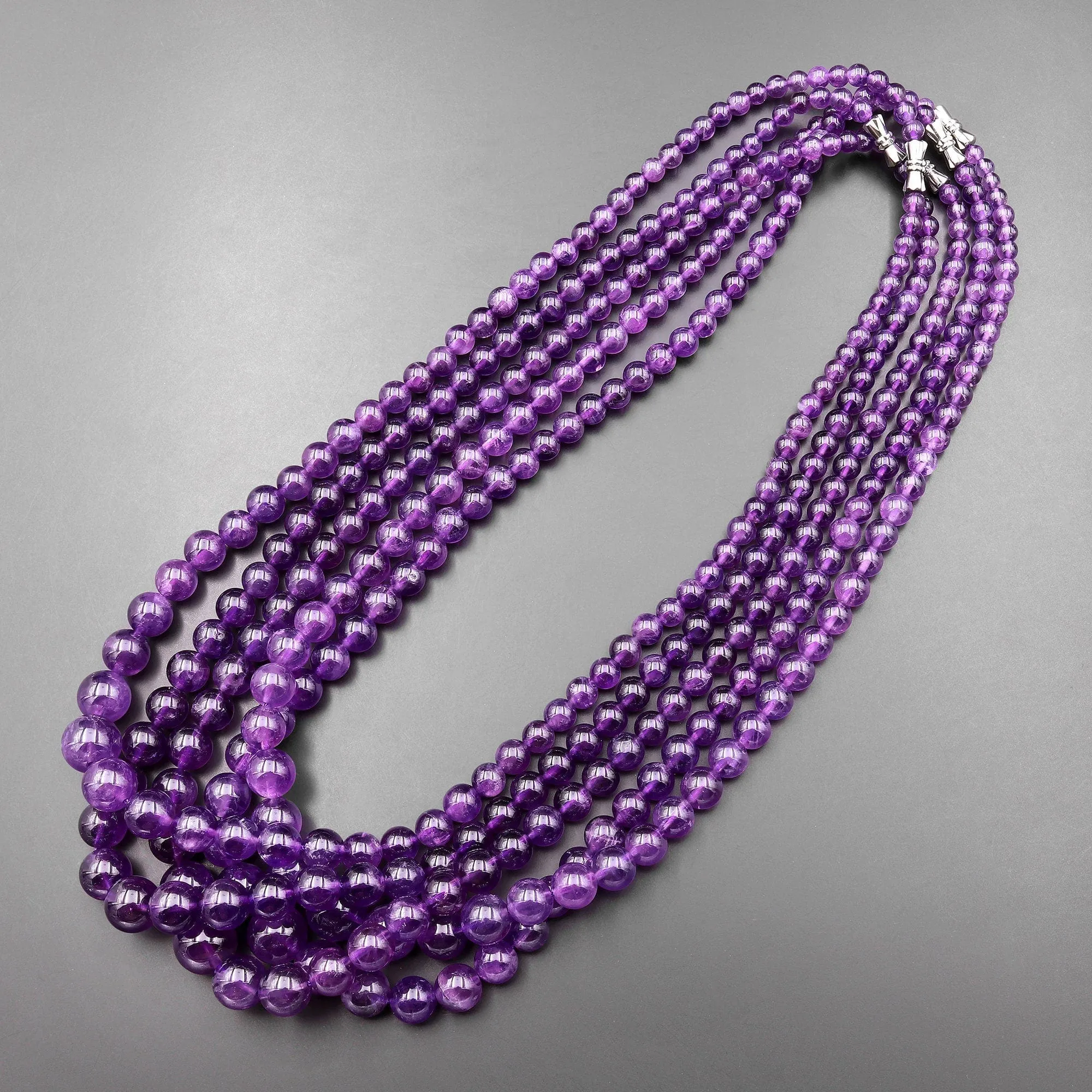 AAA Graduated Natural Purple Amethyst Smooth Round Beads 20" Long Finished Necklace Strand