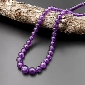 AAA Graduated Natural Purple Amethyst Smooth Round Beads 20" Long Finished Necklace Strand