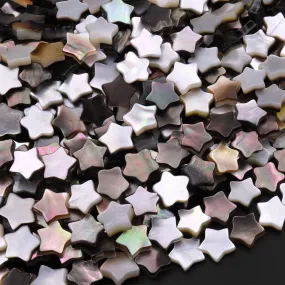 AAA Iridescent Hand Carved Natural Black Brown Golden Mother of Pearl Shell Star Beads 6mm 8mm 10mm 15.5" Strand