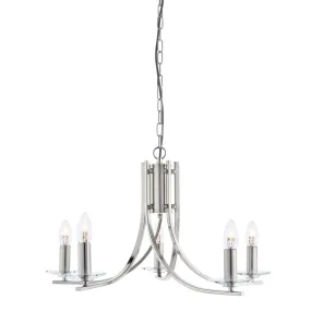 Ascona 5 Light Satin Silver Chandelier With Glass Sconces