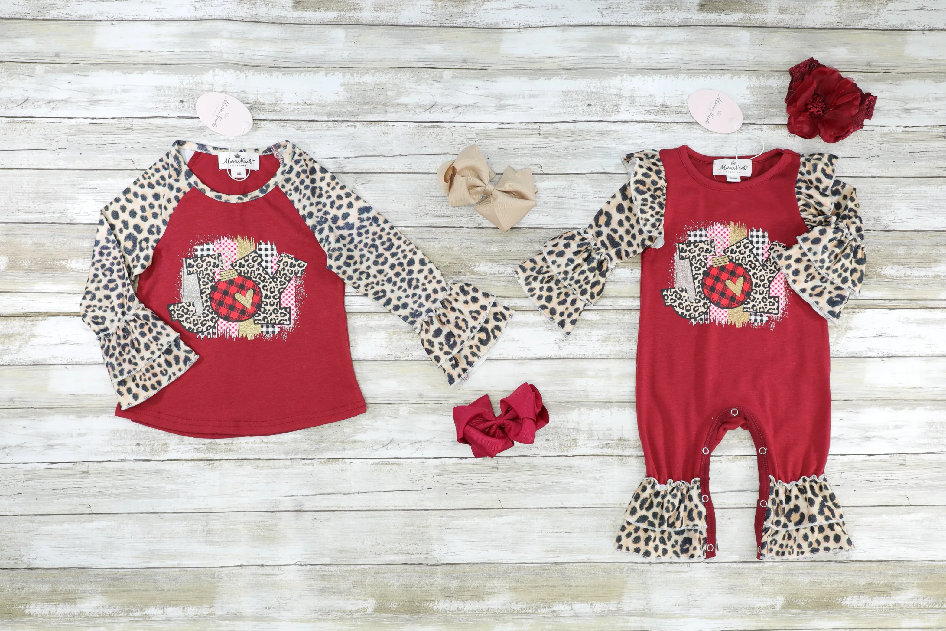 Burgundy Joy Leopard Ruffle Raglan Shirt