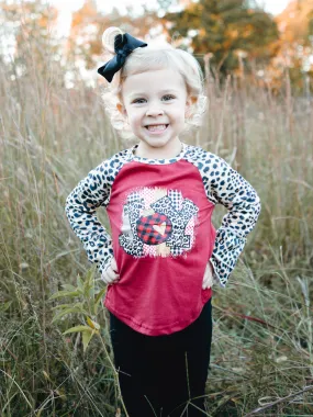 Burgundy Joy Leopard Ruffle Raglan Shirt