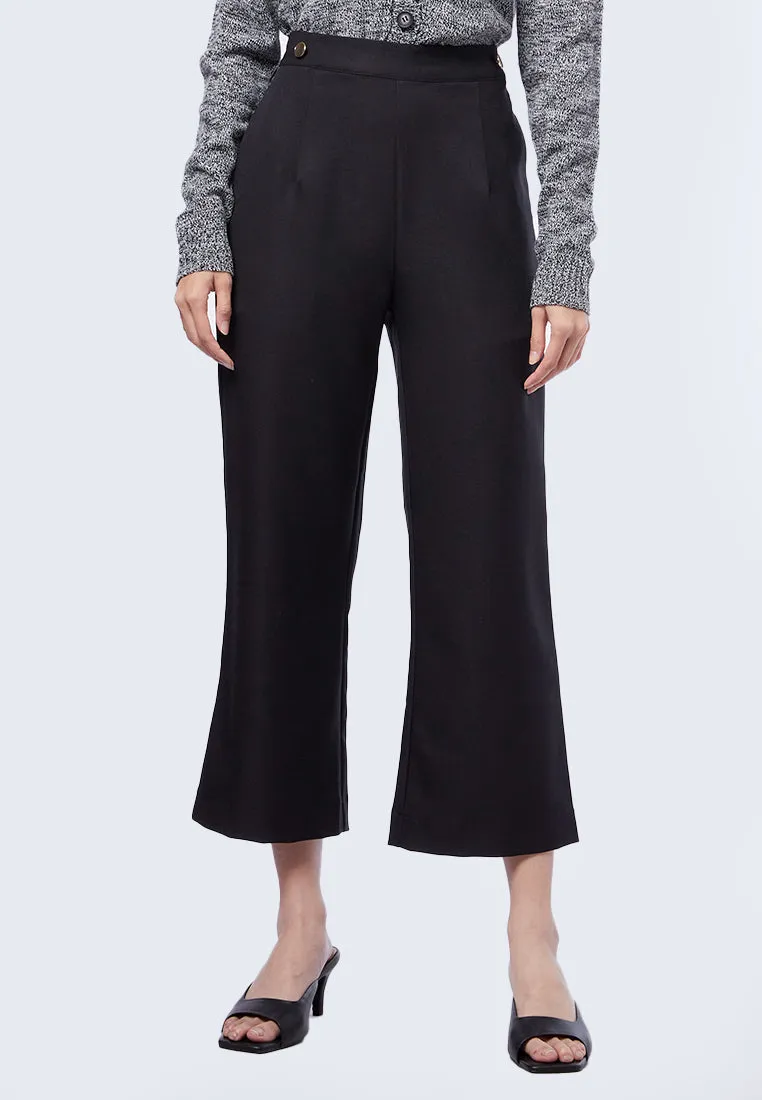 Cropped Flare Pants with Button