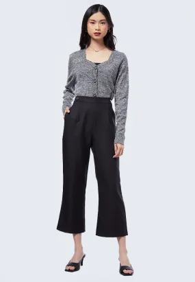 Cropped Flare Pants with Button