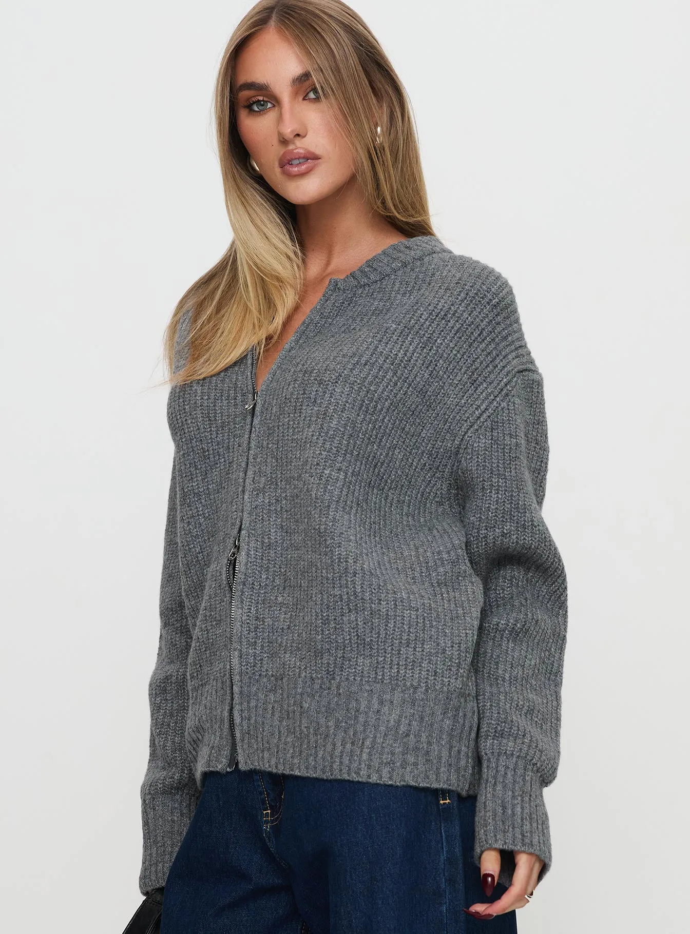 Lexene Zip Through Jumper Grey