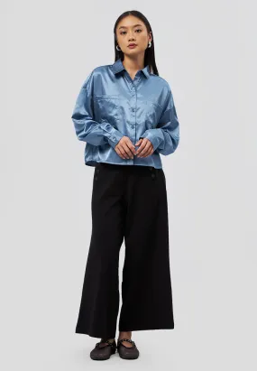 Long Sleeve Satin Crop Shirt