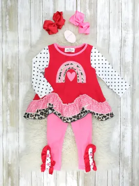 Love Leopard Rainbow Raglan Ruffle Outfit