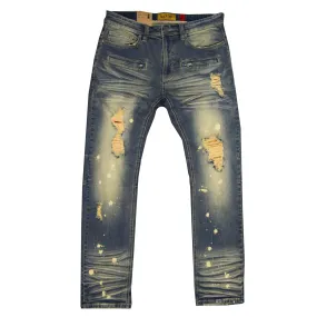 M1910 Makobi "Sanibel" Shredded Jean with Suede - Vintage Wash