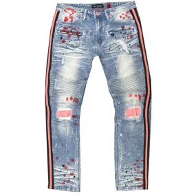 M1983 Destine Biker Jeans- Light Wash (pink & black side tape)