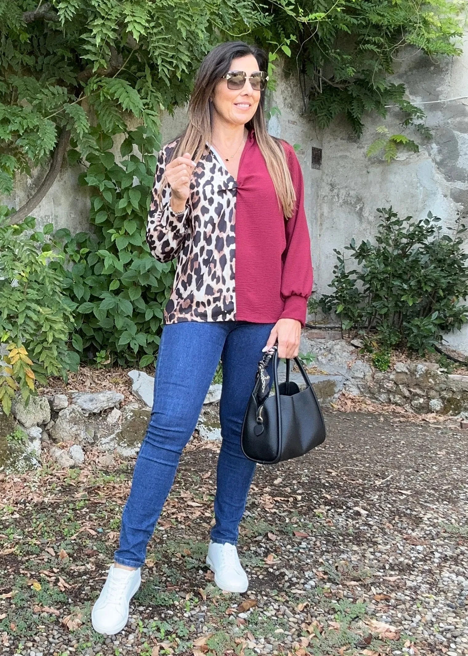 Mary-Claire Wine And Leopard Blouse