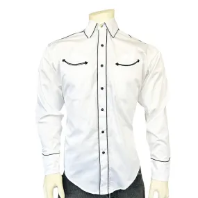 Men's Signature Solid White Western Shirt with Smile Pockets