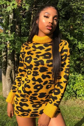 Mustard Leopard Roll Neck Jumper - Deona