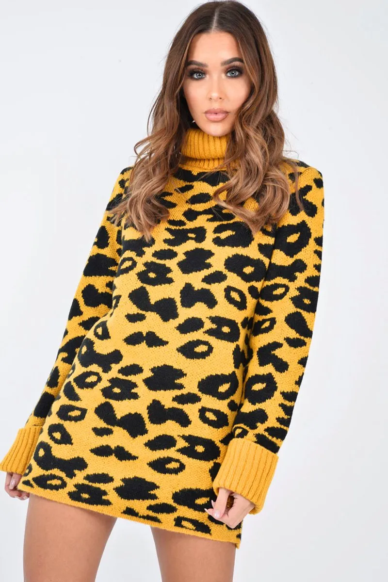 Mustard Leopard Roll Neck Jumper - Deona