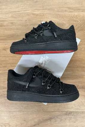 NIKE AIR FORCE 1 GLITTER BLACK ROPE LACES BLACK TRIPLE SWAROVSKI BLACK (SUOLA RED)