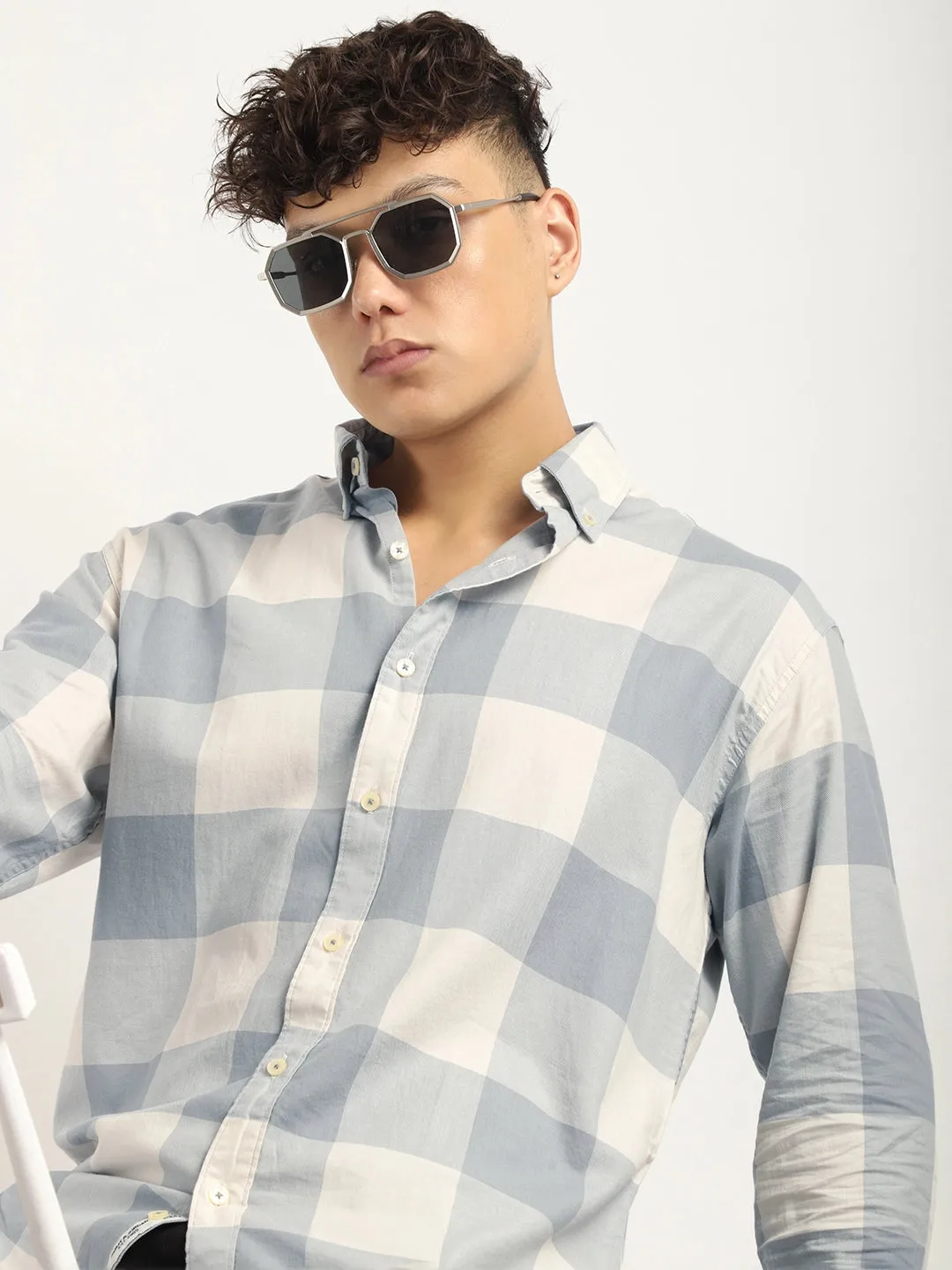 Ornate Square Grey Checked Shirt