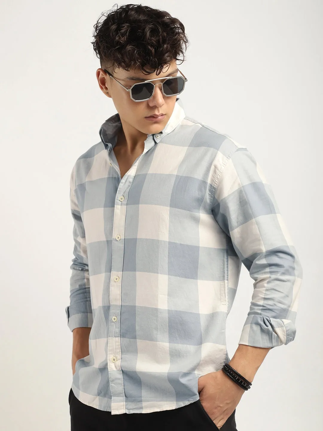 Ornate Square Grey Checked Shirt