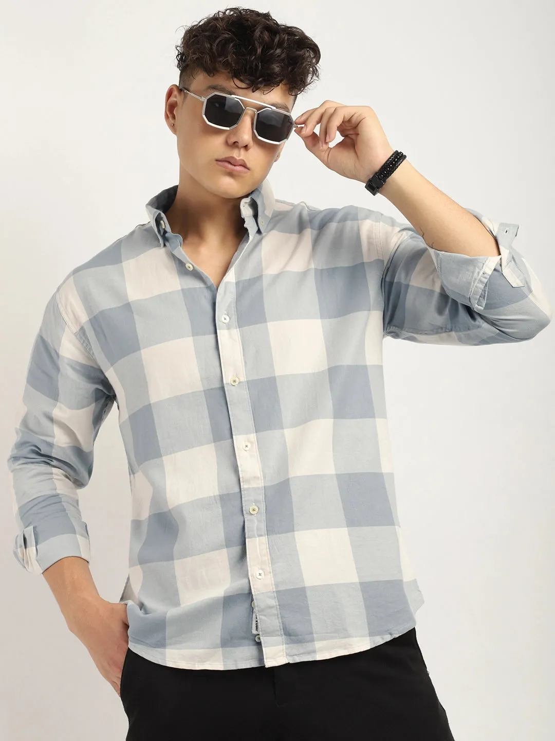 Ornate Square Grey Checked Shirt