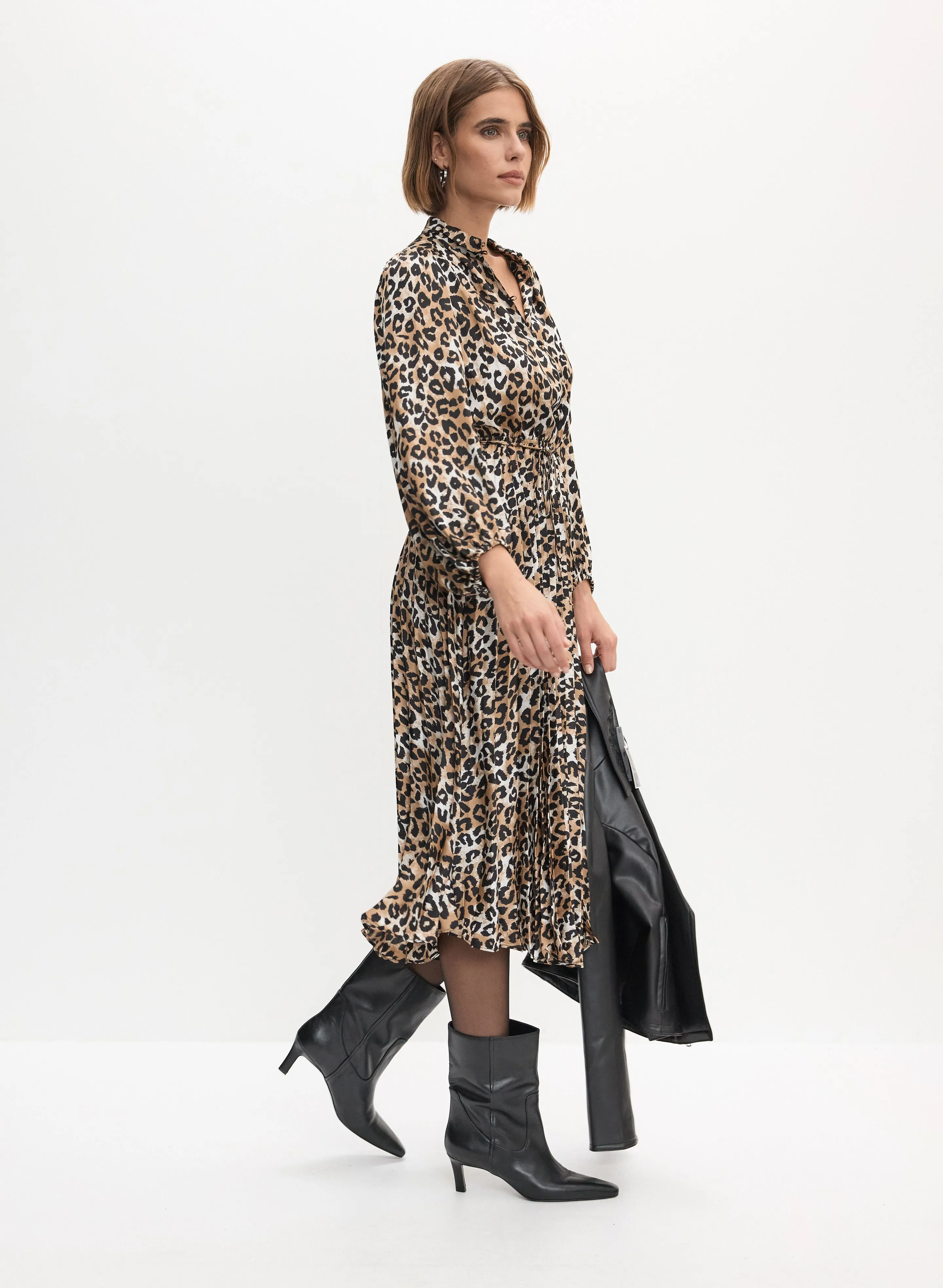 Pleated Leopard Print Dress