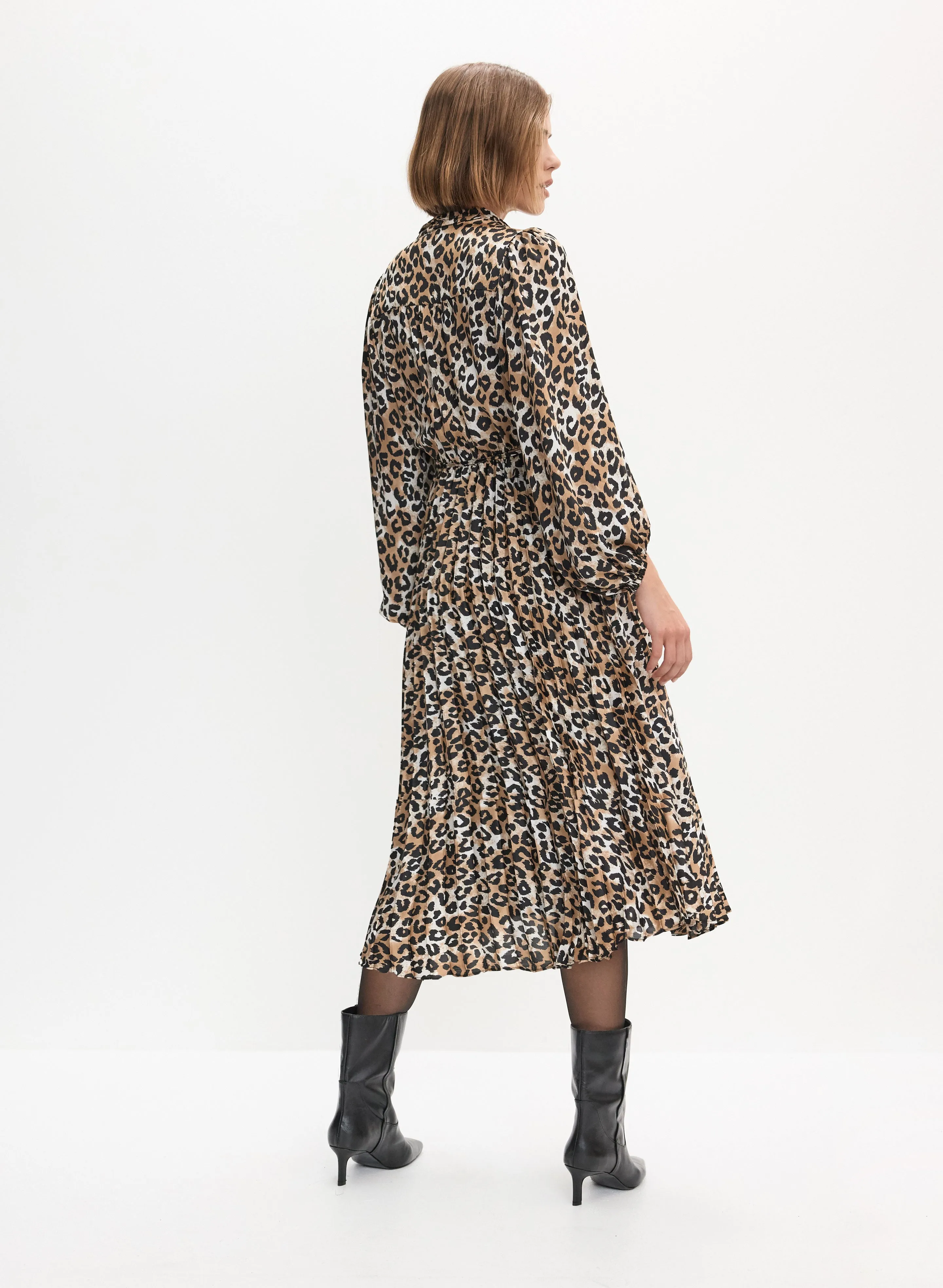 Pleated Leopard Print Dress