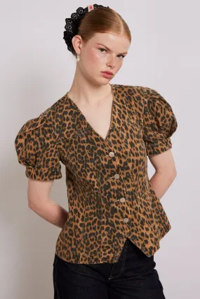 shell denim top - leopard